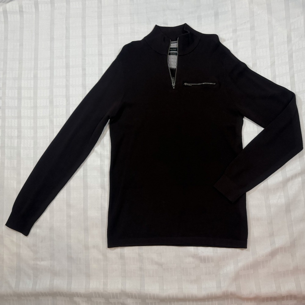 Porter & Ash Men's XL Dark Chocolate Brown 1/4 Zip Sweater  Modal Mock‎ Neck NWT